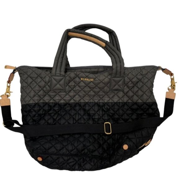 MZ Wallace Handbags - MZ WALLACE Sutton Tote Large Quilted Bag Gray/Black With Extras Gold Tone Hrdwer